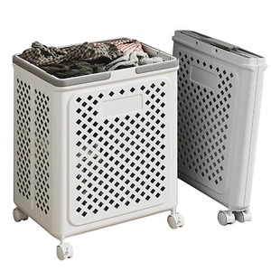 50L Foldable Laundry Hamper Rolling Laundry Basket Cart with Wheels Collapsible - Picture 1 of 13