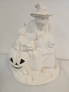 Halloween Witch & Cat on a Jack O Lantern w/ Creature Baby Ceramic Bisque 11" - Picture 1 of 11