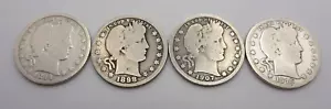 Lot of 4 Barber Silver 25c Quarters 1894-O 1898 1907 1915-D - B5285 - Picture 1 of 6