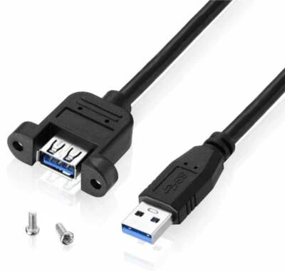 USB 3.0 Type A Male to Female Panel Mount Extension Cable 0.3m - Image 1 of 4