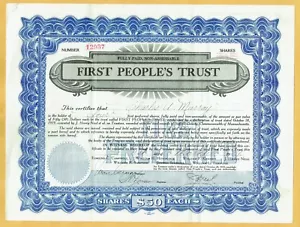 1920s FIRST PEOPLE'S TRUST BOSTON MA. 3 TYPES OF STOCK CERTIFICATES - Picture 1 of 6