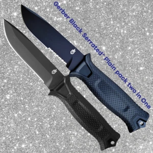 Gerber StrongArm Knife Bundle 2x Black Full Tang – Plain Edge + Serrated Edge - Picture 1 of 8