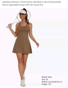 Lightbare Women’s Tennis Dress Built-in Bra & Shorts Adjustable Coffee XXL NWT - Picture 1 of 7