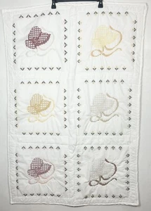 Handmade Cross Stitch Quilt READ FLAWS 50”x30” Couch Throw Cover Crib Lap Hats - Picture 1 of 24