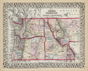 1872 S.A. Mitchell map "Oregon, Washington, Idaho & Montana