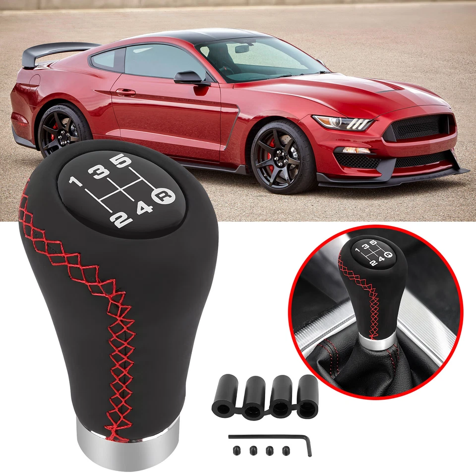Car Gear Shifter Knob 5 Speed Manual Stick Shift Handle Leather For Ford Mustang Foto 1 de 4