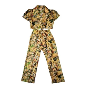Haut et pantalon Keone Sportwear Hawaii jaune à fleurs taille 11 petit Tiki Aloha années 60 70 - Photo 1/19