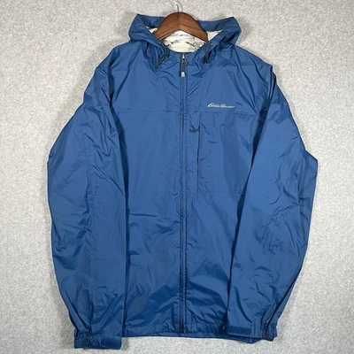 Chaqueta impermeable Eddie Bauer para hombre con capucha borde climático abrigo talla TL azul Foto 1 de 4