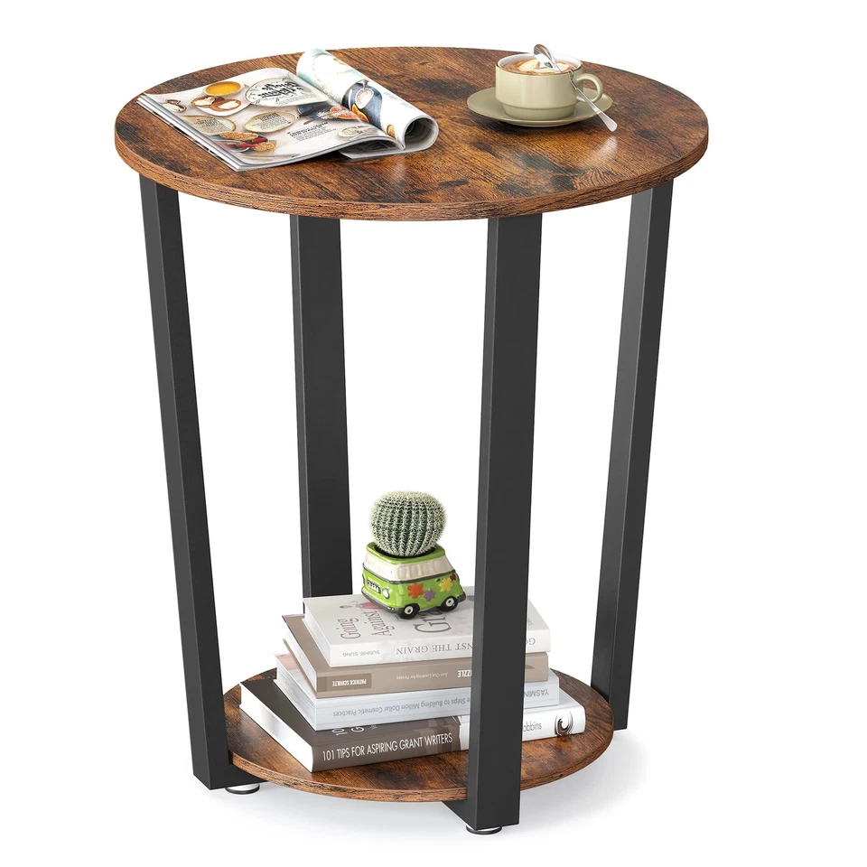 VASAGLE End Table Round Side Table with Storage Shelf Easy Assembly Industria...
