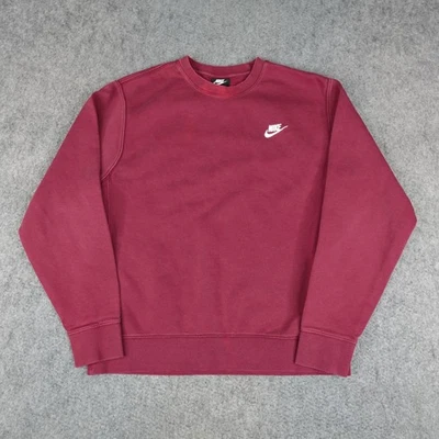 Nike Sudadera Para Hombres Grande Borgoña Club Polar Cuello Redondo Pullover Swoosh Logo Foto 1 de 4