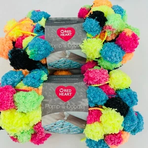 2 Red Heart Pomp A Doodle Jumbo Yarn Pom-Pom BRIGHT LIGHTS Neon Pink Orange Blue - Picture 1 of 6