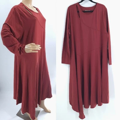 Soft Surroundings Pilar Midi 连衣裙砖红色 2X 流动镂空长袖弹力 — 第 1/4 张图片