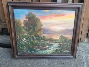 Vintage Gemälde D. Holmes Landschaft mit Rahmen Original - Bild 1 von 3