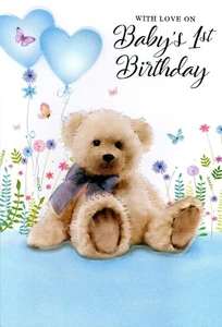 AGED 1 'WITH LOVE ON BABY'S 1ST BIRTHDAY' CARD AND MATCHING ENVELOPE 5" X 7" - Picture 1 of 3