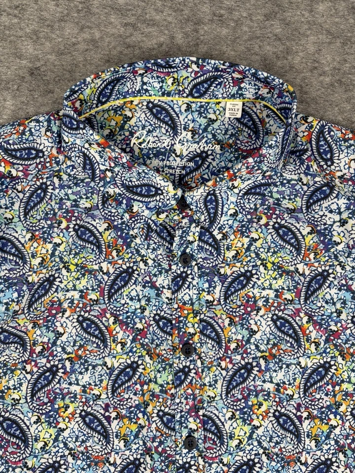 Рубашка мужская Robert Graham 3XLT с принтом в виде черепа пейсли функциональная с коротким рукавом громкая - Изображение 1 из 4