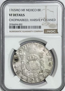 1765 MO MF Mexico 8 Reales Pillar Dollar VF Details NGC (Cleaned) - Picture 1 of 4