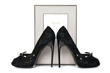New Tom Ford Black Embroidered Suede Platform Open Toe Pumps Shoes Size 41 - 11