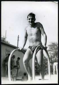 srong shirtless man in swimsuit, gay int,., Vintage fine art Photograph, 1950's