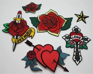 Tattoo Inc. Appliques da Stiro - Rose, Spada, Croce, Cuori - Foto 1 di 1