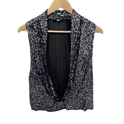 Patrizia Pepe Sequin Blouse Open front Cowl Neck Sheer Women's 44/ US 8 Silk - Image 1 of 4