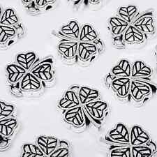 10pcs Four Leaf Clover Beads Good Luck Charms Antique Silver 12x11mm - B0105242
