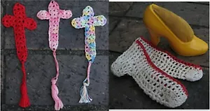 Vtg Crochet Shoe Form Pin Cushion Handmade Crosses Cross Tassel Ornament Lot Set - Picture 1 of 12