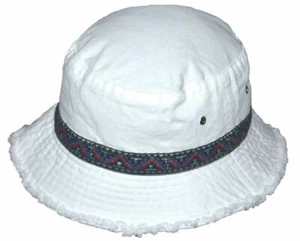 Sombrero cubo lavado sarga de algodón con banda decorativa ala deshilachada - Imagen 1 de 3