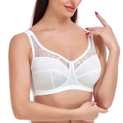 UK Ladies Plus Size Bra Non Wired Non Padded Bra Lace Full Coverage Bralette - Image 1 of 4