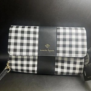 nanette lepore clutch Wallet With Straps Black White Gingham Vegan Leather - Picture 1 of 14