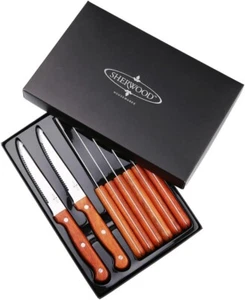 8 Piece High-Quality Stainless Steel Steak Knives Set Classy and Vintage Wooden - Picture 1 of 9