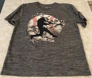 Tek Gear Gray Polyester Med T-Shirt Baseball Batter Shattered Ball Graphic Print - Picture 1 of 6