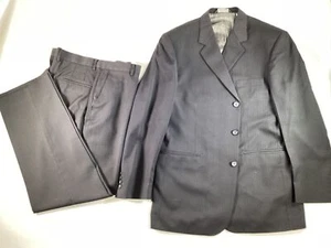 Mens J Ferrar Black Stripe Wool Suit 42R 34W EUC - Picture 1 of 8