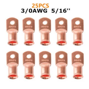 25X 5/16" Stud Ring Cable Lug Crimp Bare Copper Terminal Power Ground Wire Gold - Picture 1 of 5