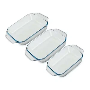 Roasting Dish 3pcs Pyrex Clear Glass Rectangle Baking Roasting Pans Oven Safe - Picture 1 of 4