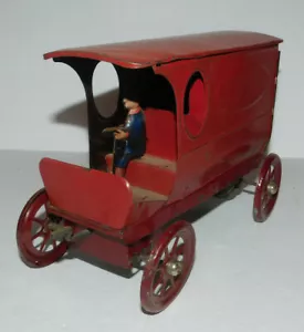 VINTAGE TIN WINDUP REPAINT GILBERT MAIL PARCEL POST TRUCK WITH TIN LITHO DRIVER - Picture 1 of 9