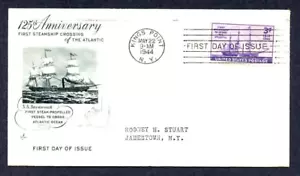 1944 Scott 923 FDC 125th Anniv 1st Steamboat crossing Atlantic, printed cache. - Picture 1 of 2