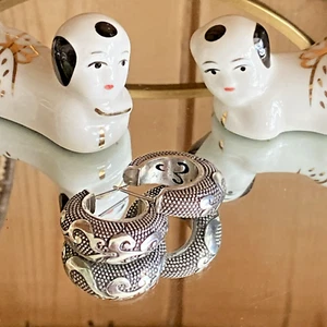 FLASH SALE! Brighton Bold Silver Plated Caviar & Scroll Hoop Pierced Earrings - Picture 1 of 10