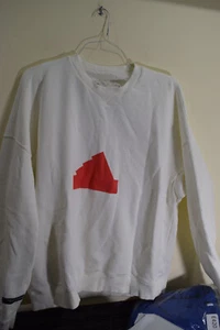 Adidas MENS XL Oversized Contrasting Colors Sweater Sweatshirt Fleece White Red - Picture 1 of 14