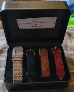 New Real Collectibles Adrienne Rhinestone Watch 3 Interchangeable Leather Bands - Picture 1 of 4