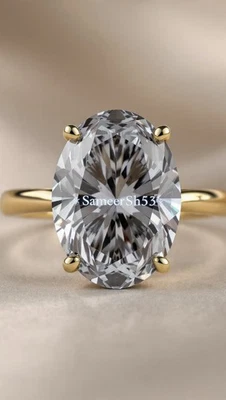 Anillo de diamantes grises de corte ovalado de 3 quilates | Cultivado en laboratorio | Oro amarillo de 14 quilates | por SameerSh53 Foto 1 de 4