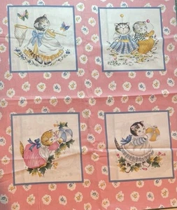 Vintage Kitty Cucumber In the Beginning Pink Fabric 8 Quilt Squares 44”x 24” - Picture 1 of 10