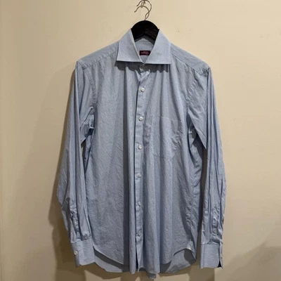 SARTORIA PARTENOPEA 15 3/4 40 синий белый в полоску хлопковая рубашка - Изображение 1 из 4