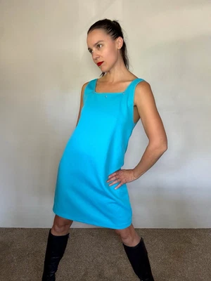 Vestido Vintage Años 60 Mod Cambio Turquesa Mini Para Mujer Mediano Grande Foto 1 de 4