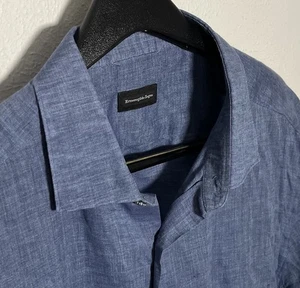 Ermenegildo Zegna Mens 2XL Shades of Blue 100% Linen Long Sleeve Button Up Shirt - Picture 1 of 11