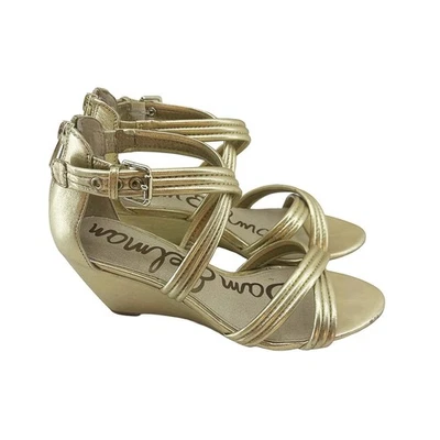 SAM EDELMAN Sloan Metallic Strappy Wedge Sandals • 6.5 • gold - Image 1 of 4