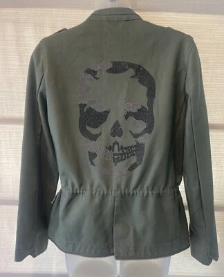 Zadig & Voltaire Olive Grunge Drawstring Military Jacket~Camo Skeleton Back~S - Image 1 of 4