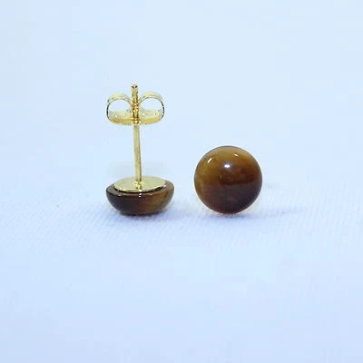 Pendientes Ojo de Tigre 8mm Tachuelas 8mm Ojo de Tigre Marrón Pendiente Cabujón Pendiente Foto 1 de 3