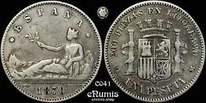 ESPAÑA, Gobierno Provisional, 1 Peseta 1870 (1873) DE-M, VF - Imagen 1 de 4