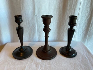 3 Antique Hardwood Candle Stick Holders Rustic Farmhouse Country Primitive - Picture 1 of 11