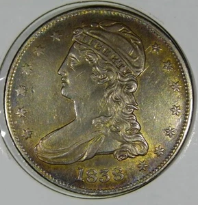 1838 Reeded Edge Bust Half Dollar Nice AU Nice Toning Nice Strike #206 - Picture 1 of 2